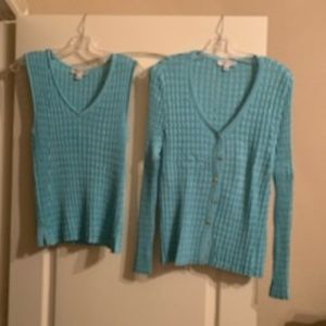 Twin set aqua in color 86%rayon14"%nylon